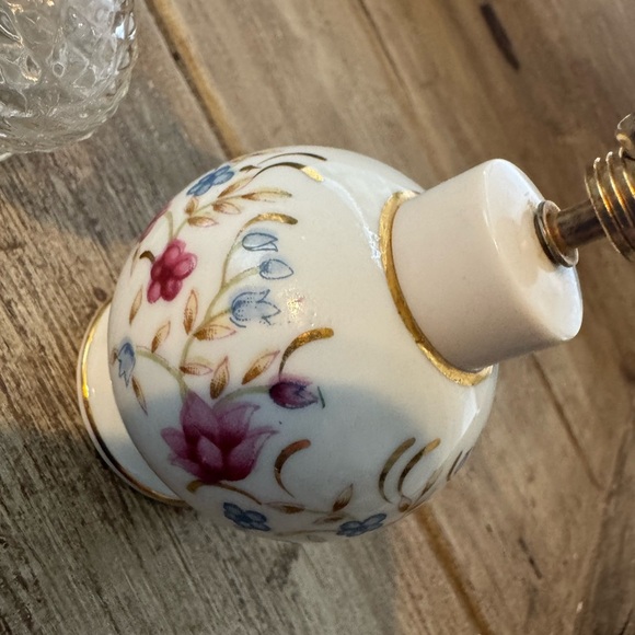 Vintage Floral Ceramic and Glass Perfume Bottle Set of 2 - Picture 2 of 7